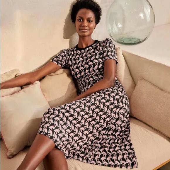Boden Dresses & Skirts - Boden Black Flamingo Print Lucinda Jersey Midi Dress